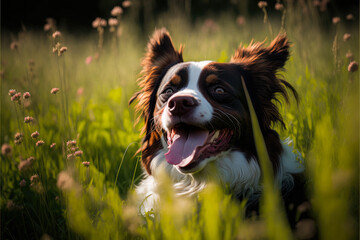 Obraz na płótnie Canvas a happy dog in the grass, generative ai
