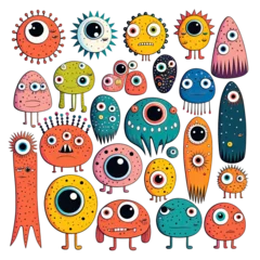 Fotobehang set of colorful cartoon polka dot creatures and monsters illustration sprite flash sheet style on transparent background,  © Hamburn