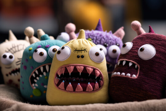 cute little angry embroidered monsters, Generative AI