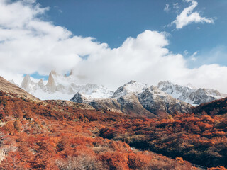 mountains in the snow patagonia in the fall