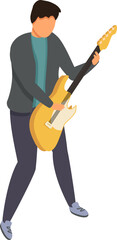 isometric man playing guitar, vector illustration