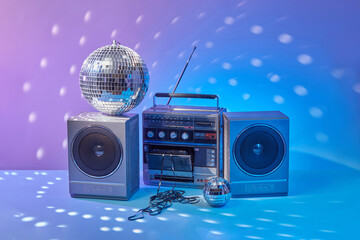 Old school stereo with disco ball.