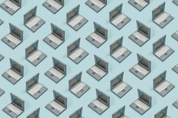Pattern of 90s laptop on blue background.