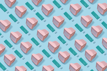 Pattern of old monitor, keyboard and mouse.