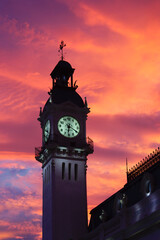 Tower of the Customs Clock building in the port of Valencia, Spain