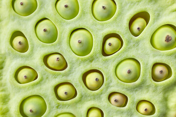 Close-up of green lotus seeds.