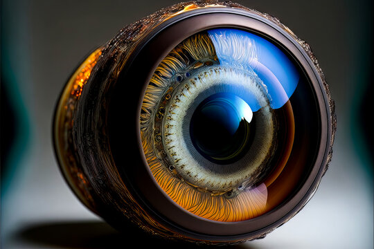 All seeing camera lens made to look like a human eye to symbolize the future of mankind room for copy room for print