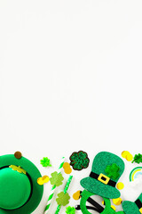 St Patrick's Day vertical banner design, poster template, party invitation mockup. Flat lay...