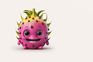 Obraz premium Cute dragonfruit isolated on white. Dragonfruit illustration vector. Funny and happy dragonfruit charachter. Kawaii fruits icon