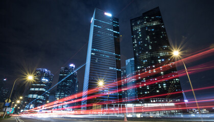 Singapore skyscrapers at night
