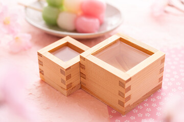 花見　日本酒　花見酒　桜　お花見イメージ