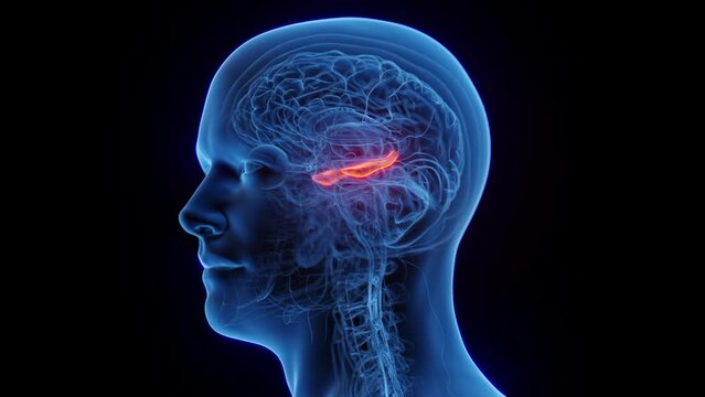 3D rendered medical animation of a man's hippocampus