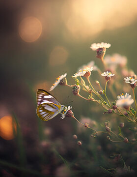 beautiful butterfly on the flower grass, macro and nature photography