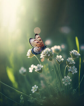 beautiful butterfly on the flower grass, macro and nature photography