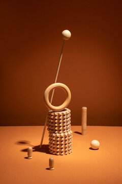 Wooden details composition on brown