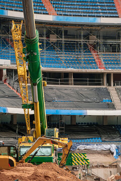 Building and improving the greatest football stadium with cranes in Spain. Santiago Bernabeu - Real Madrid