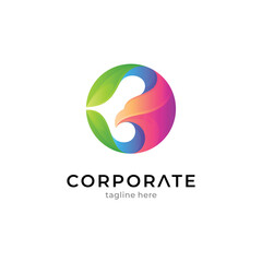 Gradient colored eagle and leaf logo template with multiple colors
