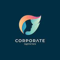 Gradient logo template of leaf and women head