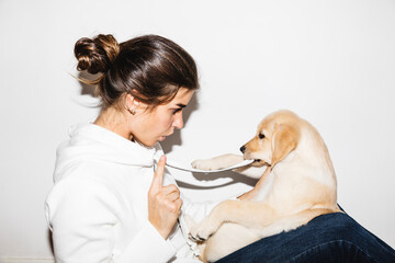 Woman reproaching her dog