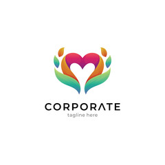 Logo template of heart combination with leaf