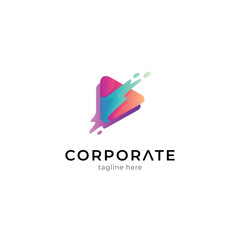 Media play and water splash combination logo concept with colorful gradient style