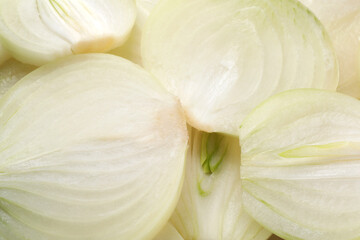 Pieces of fresh ripe onion as background