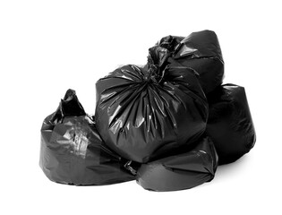 Trash bags full of garbage isolated on white