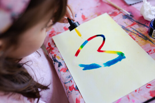 Colorful watercolor heart children's drawing