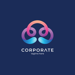 Linear cloud logo template with gradient colors