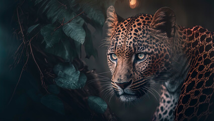 Leopard in a jungle, beautiful photography of a leopard in a jungle. Generative AI