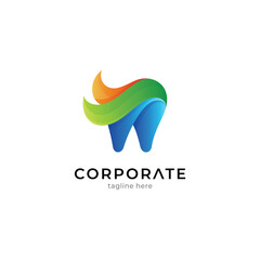 Logo template of tooth combination leaf with gradient colors