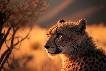 Cheetah close-up, photography of a cheetah in africa. Generative AI