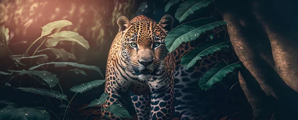 Foto op Plexiglas Jaguar in the jungle. photography of a jaguar in a jungle. Generative AI © Lemart