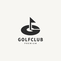 initial letter G logo design for golf ball, flag and hole concept