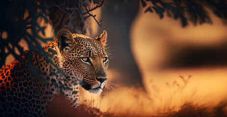 Leopard in africa. Generative AI - obrazy, fototapety, plakaty