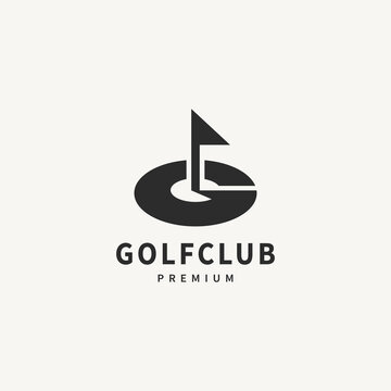 initial letter G logo design for golf ball, flag and hole concept