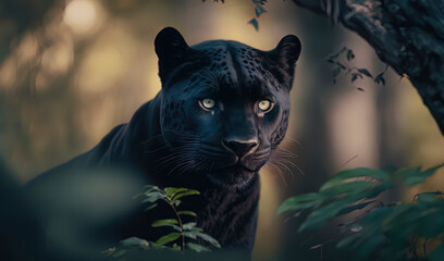 Panther close-up, photography of a Panther in a forest. Generative AI