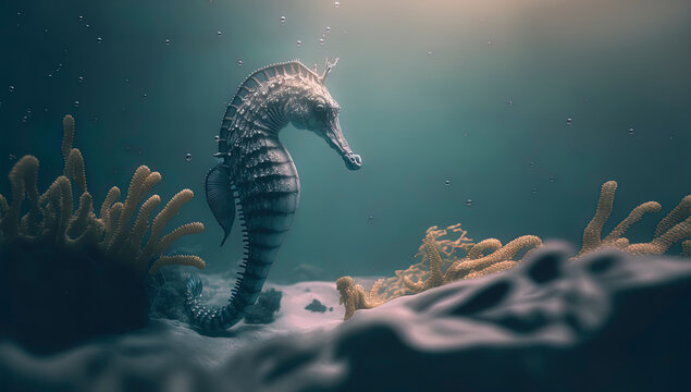 SeaHorse in the Ocean, photography of a seahorse in the water, Generative AI
