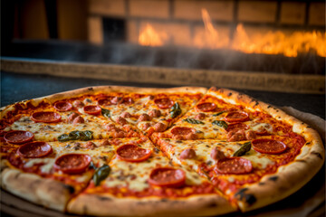 mouth-watering pizza with pepperoni, ultra-realistic, Generative AI