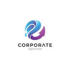 logo concept of letter e with wave and arrow