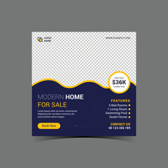 Real estate house sale property social media post, modern Real Estate social media post, easily editable, colorful, and square elegant design template.
