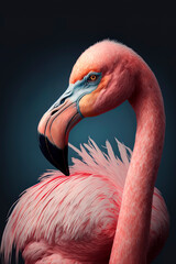 pink flamingo with a black background. Generative AI