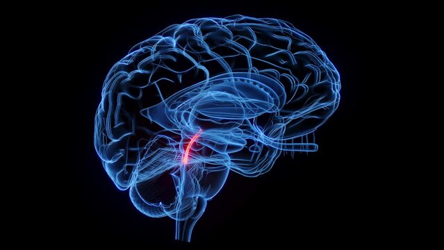 3D rendered medical animation of the cerebral aqueduct