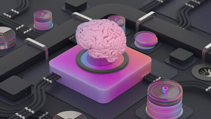 3D Brain Processor Artificial Intelligence Concept