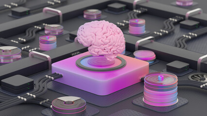 3D Brain Processor Artificial Intelligence Concept