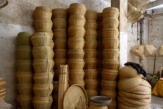 Closeup of woven bamboo basket