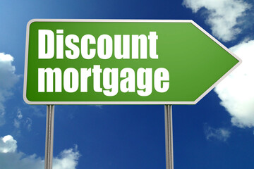 Discount mortgage word with green road sign