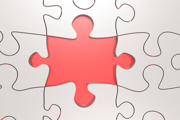 Fototapeta premium Red jigsaw puzzle isolated among other white