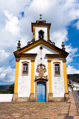Front view of the external facade of the beautiful and historic church Nossa Senhora das Merces e Misericordia.