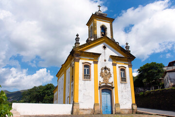 Side view of the external facade of the beautiful and historic church Nossa Senhora das Merces e Misericordia.